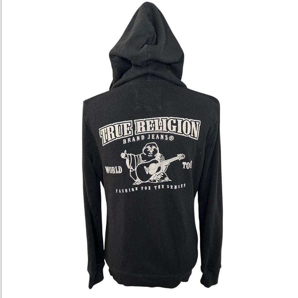True religion black zip up hoodie bling rhinestone streetwear Y2K size medium - Picture 4 of 7